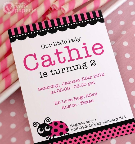 DIY PRINTABLE Invitation Card - Pink Lady BugBirthday Party - PS815CA2a1 Il_570xn