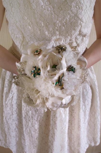 Fabric flower brooch bouquet, Handmade alternative bouquet, Heirloom fabric bouquet, Green weddings