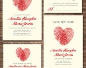 Wedding Invitation printables, FInger print Heart, Customized DIY, Thank you card, Save the date, RSVP, place card, envelope seal