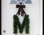 Front Door Decoration - Monogram Front Door  - Inital Door Hanger - Boxwood Wreath Beach - Spring Door Decor - Artificial Boxwood