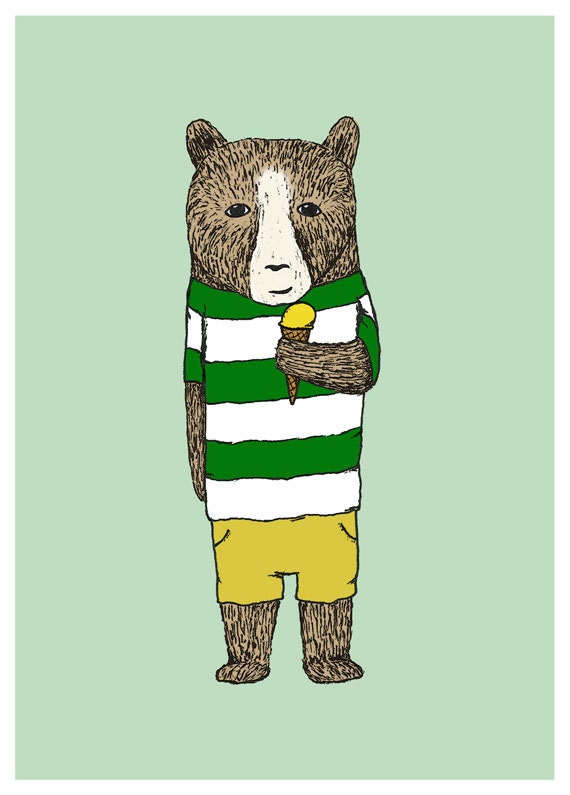 Ice Cream Bear - 5 x 7 Art Print