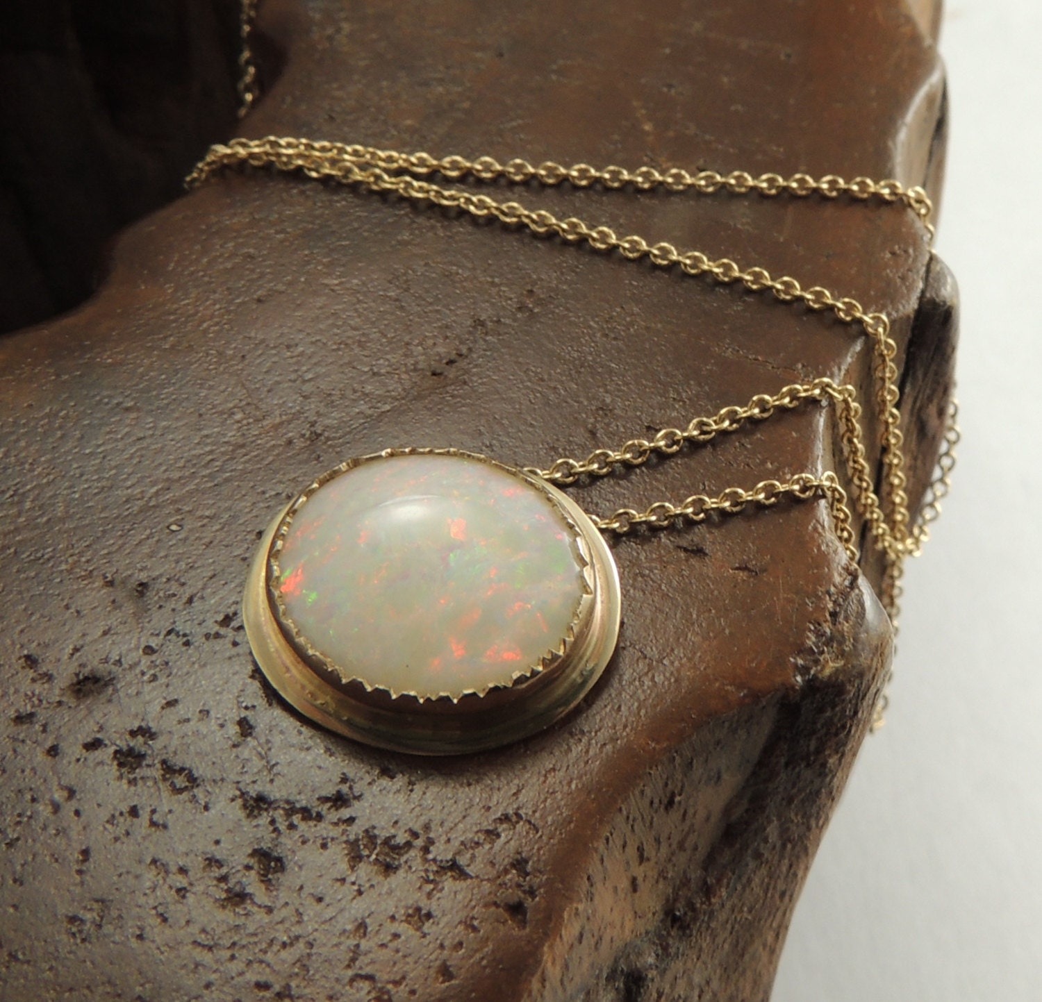 Opal Solid 14k Gold Handmade Necklace, Ethiopian Opal, Delicate, Small, Petite, Simple, Ready to Ship