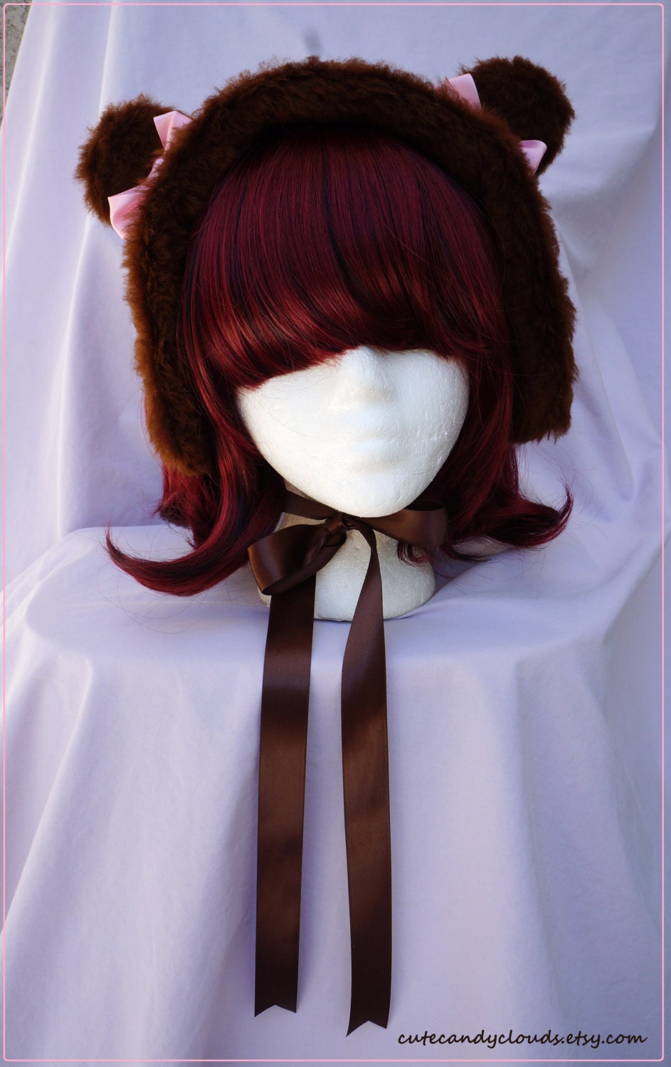Soft plush dark brown teddy bear ear warmers