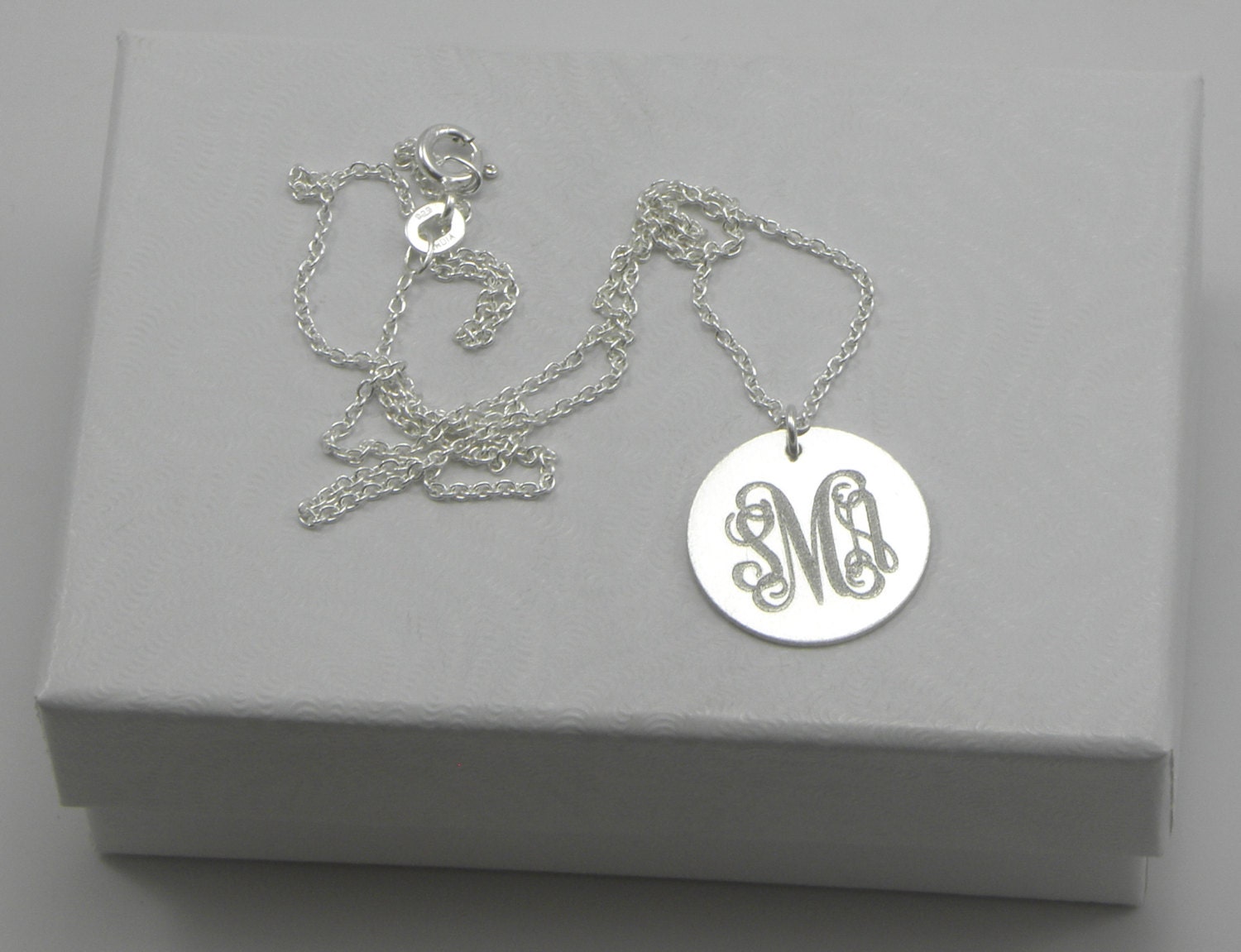 Sterling Silver Monogram Necklace - Personalized Bridesmaid Jewelry