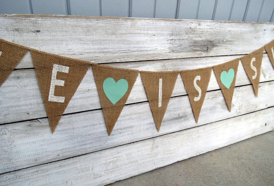 Love Is Sweet Mint Wedding Banner / Burlap Banner Photography Prop / Burlap Wedding Garland / Mint Wedding