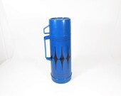 Blue Aladdin Thermos Black Diamond Pattern Canteen Jug Bottle Mid Century
