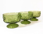Green Dessert Cups Sherbet Custard Glass Cup Set Avocado Green Textured Glass