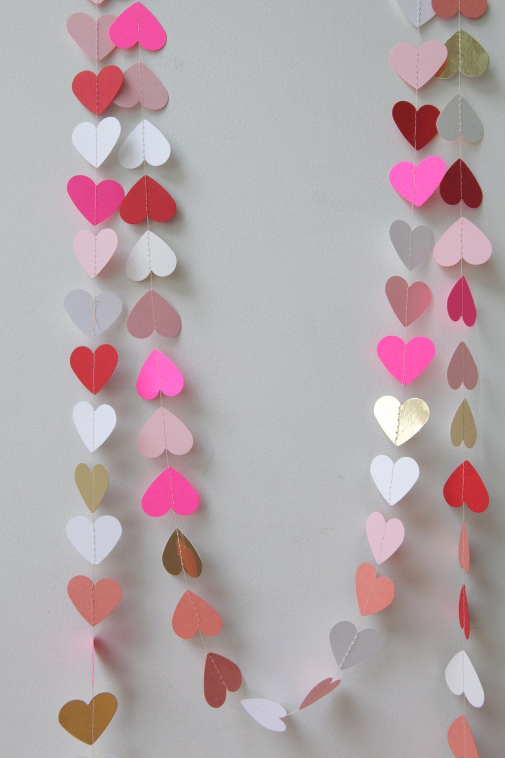 pink, red, gold, coral, white and neon pink heart garland - 10 feet