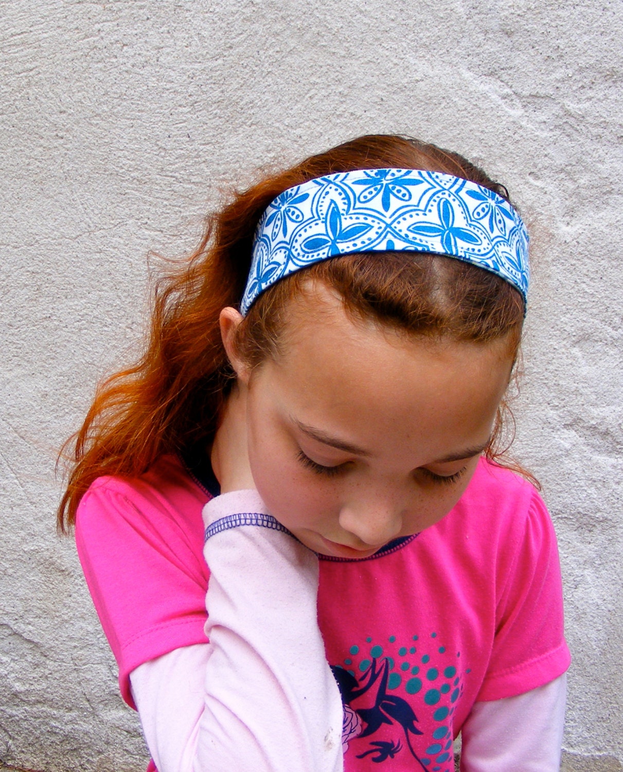 Reversible Fabric Headband, Blue Paisley and Star Pattern Cotton Hair Accessory
