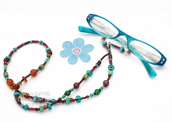 AZTEC RAINBOW, Eyeglass Chain,Mixed Media, Turquoise, Brown, Australian Made