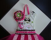 Boutique Tutu Hair Bow Holder Owls Lime Hot Pink White Polka Dot Cute