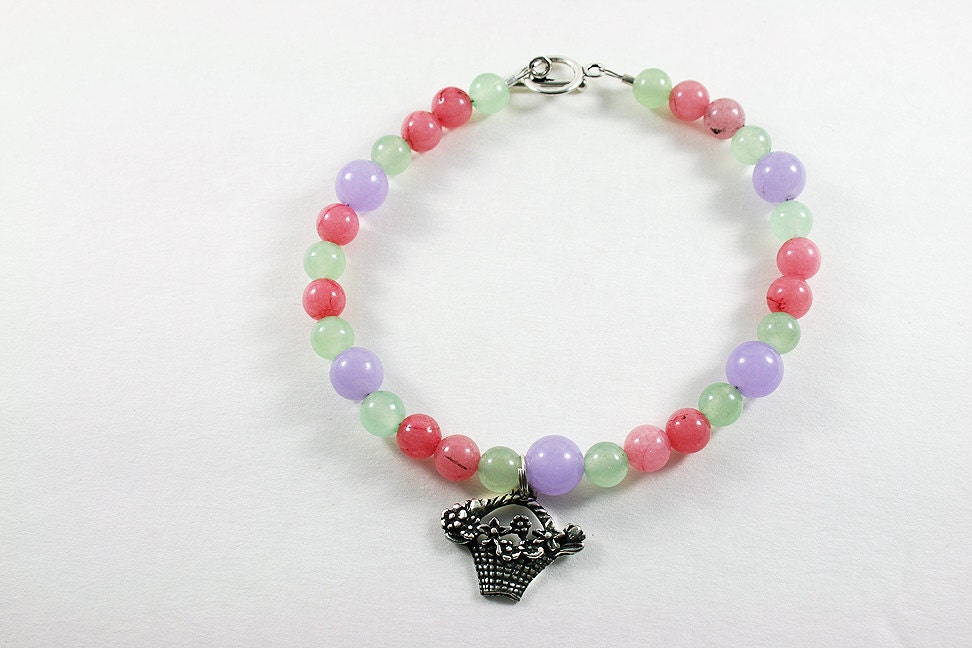 Spring Flowers Pastel Pink Green and Lavender Gemstone Bracelet