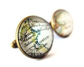 Map Cufflinks, Personalized Cuff Links Using Vintage and Modern Maps for Weddings / Groom / Groomsmen / Special Occasions, Custom Cufflinks