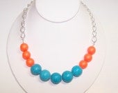 Chunky, Silver, Necklace, Choker, Twisted, Cable, Large, Turquoise, Beads, Swarovski, Neon, Orange
