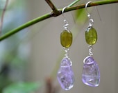 Amethyst  and Peridot  Drop Earrings