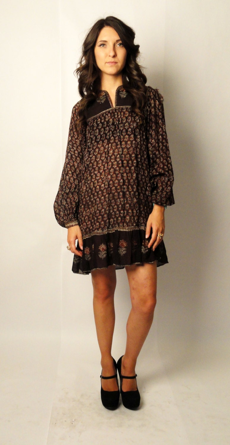 vintage 70s indian cotton hippie dress - bohemian dreamy soft cotton - perfect mid length - festival dress - small S