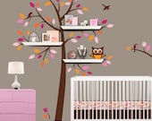 Shelf Tree Decal - Children Wall Decal - Treetop Friends - Skip Hop Springtime Birdie Bumperless Crib Bedding - Pink Orange Nursery