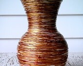 Decorative Large Vase -- White Vase, with Intricate Gold and Copper Hand-Painted Swirl Around Design, Embossed design