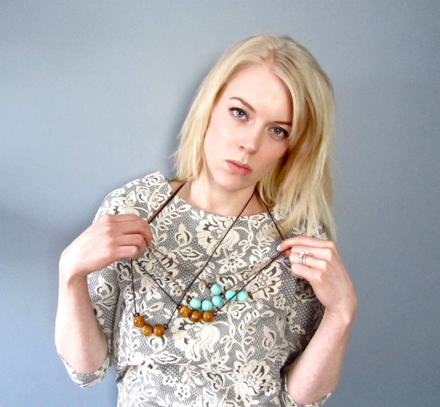 Mint Statement Necklace, Ceramic, Geometric, Minimalist, Long Statement, Pastel