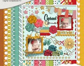 Sugar Pie Digital Scrapbook Kit w  Red, Teal, Green, Yellow Gold Instant Download. Banners Limited CU