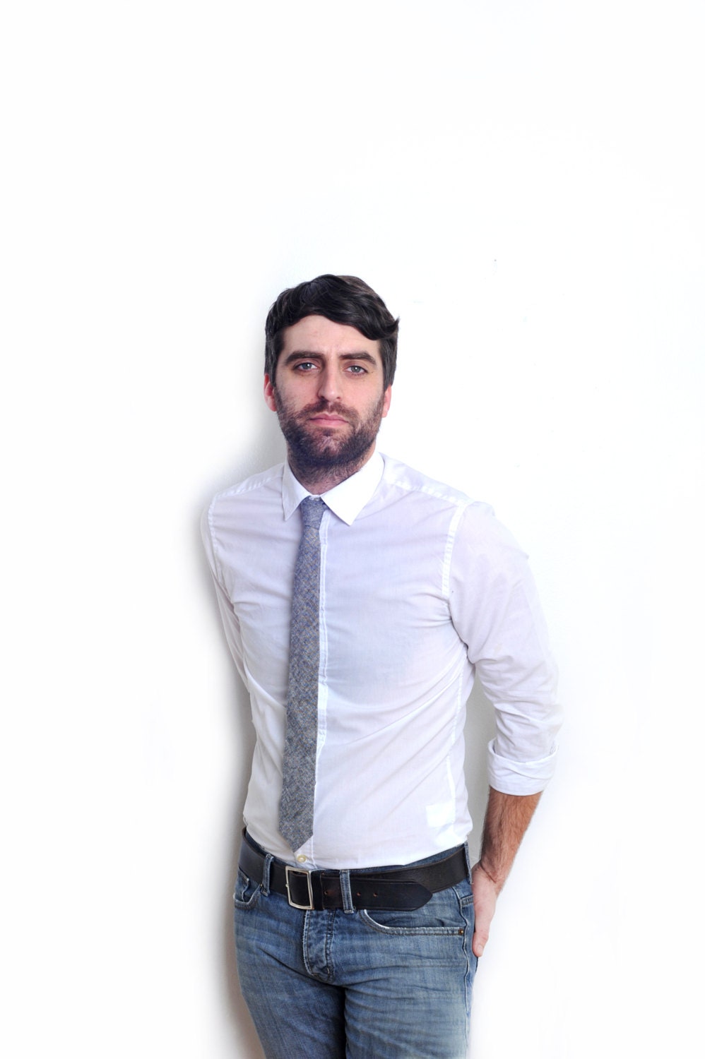 Grey crosshatch cotton tie