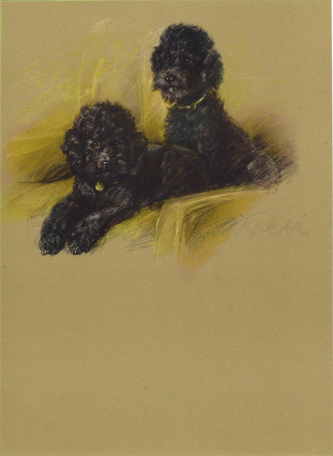 POODLES - 1940s Dog Print, Wall Decor, Vintage Animal Print, Lucy Dawson,  Art Print, Illustration to Frame,Home Decor, brown black
