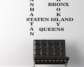 Wall Decal Crosswords 5 boros New York Subway Sign Art Typography