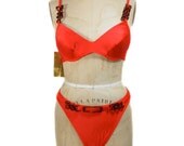 1980s Gottex Bikini - Orange - Tortoise Shell Details - Underwire Cups - Bond Girl - Deadstock NWT NOS - Size 10