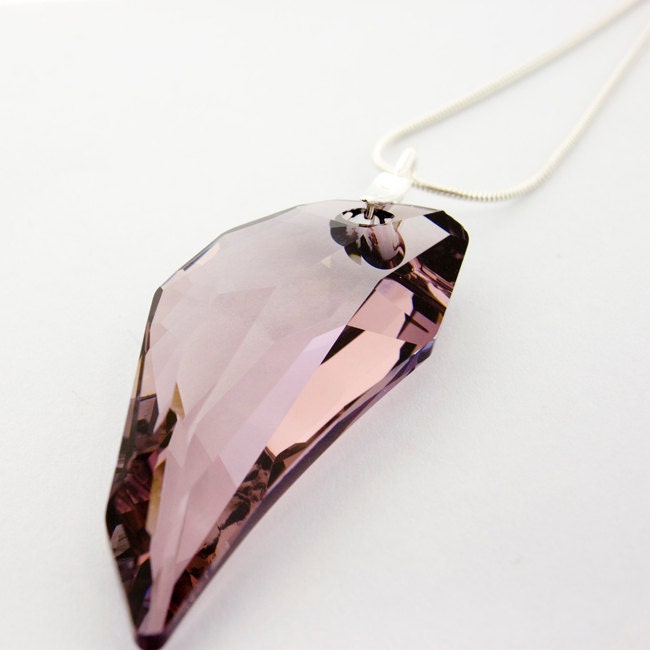 Crystal Necklace: Dirty Pink SWAROVSKI ELEMENTS Pegasus Crystal Pendant On Snake Chain, Bold Statement Necklace