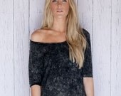 BLACK Boxy Slouchy Off the Shoulder Shirt T-Shirt Soft with BLACK Lace Trim SMALL