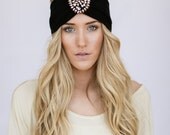 Boho Headband Black Knit Turband WanderLust Bohemian Free Spirited Travel Accessories Women's Fashion Hair Bands Head Wraps (BLACKBEADED)