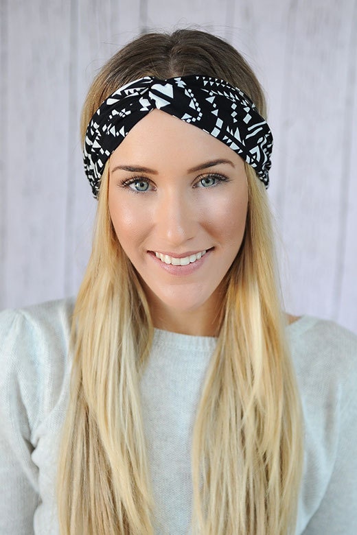 Tribal Headband Black and White Turband Twist Stretchy Headband Women's Fair Fashion Accessory