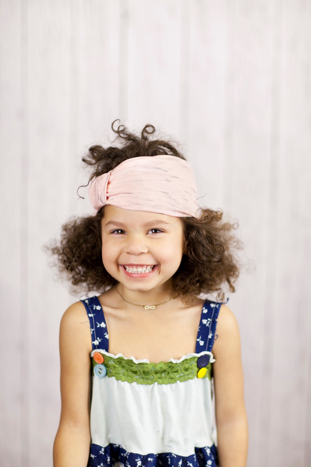 Little Girl's Turband Headband Wide Hair Bands for Girls Babies Teens in Heathered Slub Jersey Pink