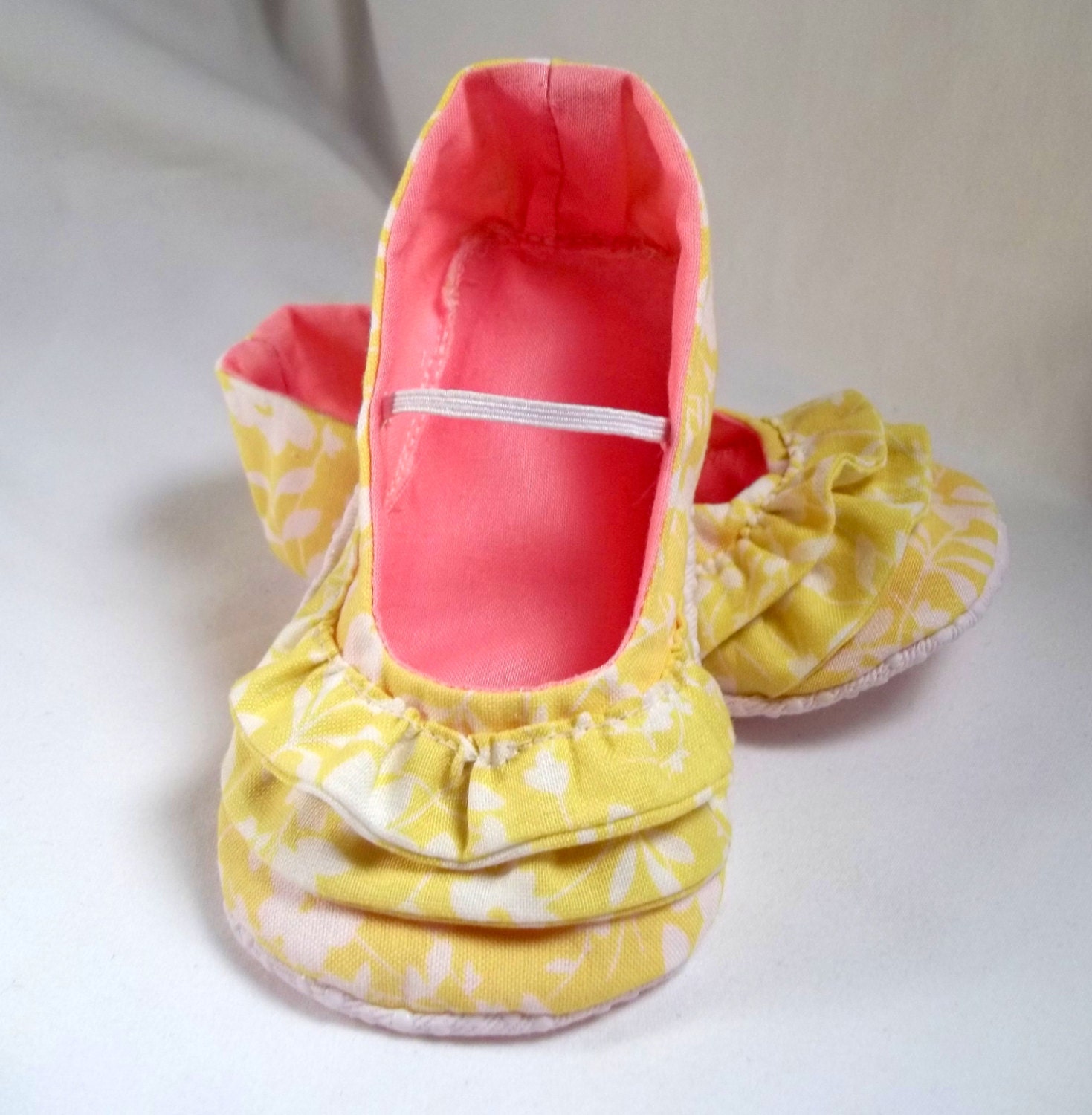 Yellow and pink ruffle ballerina baby girl flats