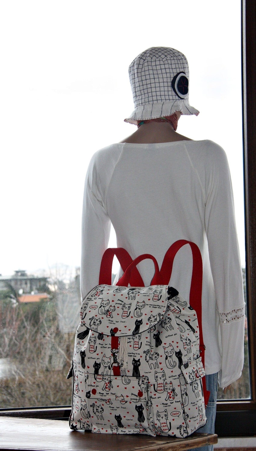 Cute Cats Prints Backpack/Large Backpack/Travel,School,Daily Backpack/ Cotton Rucksack/Kitty