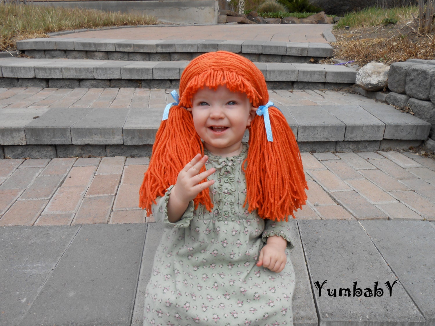 Orange Doll Wig Cabbage Patch Inspired Baby Hat Baby Girl Halloween Costume Pageant Hair Yarn - YumbabY