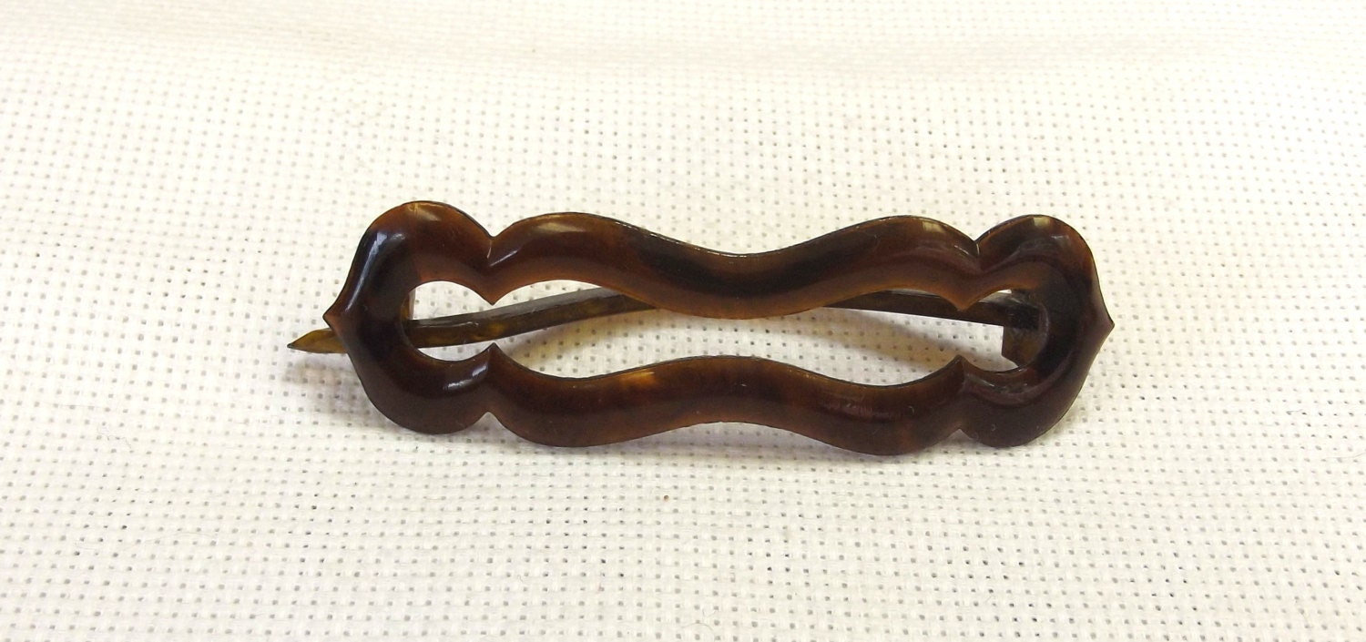 Vintage Barrette, Celluloid Hair Accessory, Tortoise shell Color Hair Clip, Unique Design, Ponytail Holder