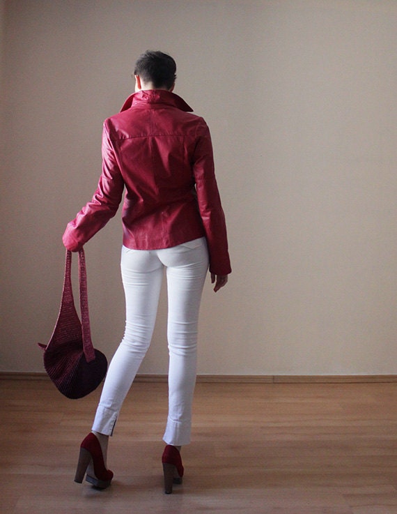 Raspberry pink real leather jacket
