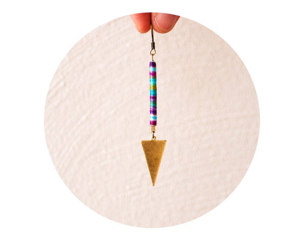 Arrow Earrings - long brass arrow multicolor