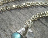 Mystic Moon Labradorite & Faceted Moonstone Wire Wrapped Necklace, 24 inches, Choose Your Length