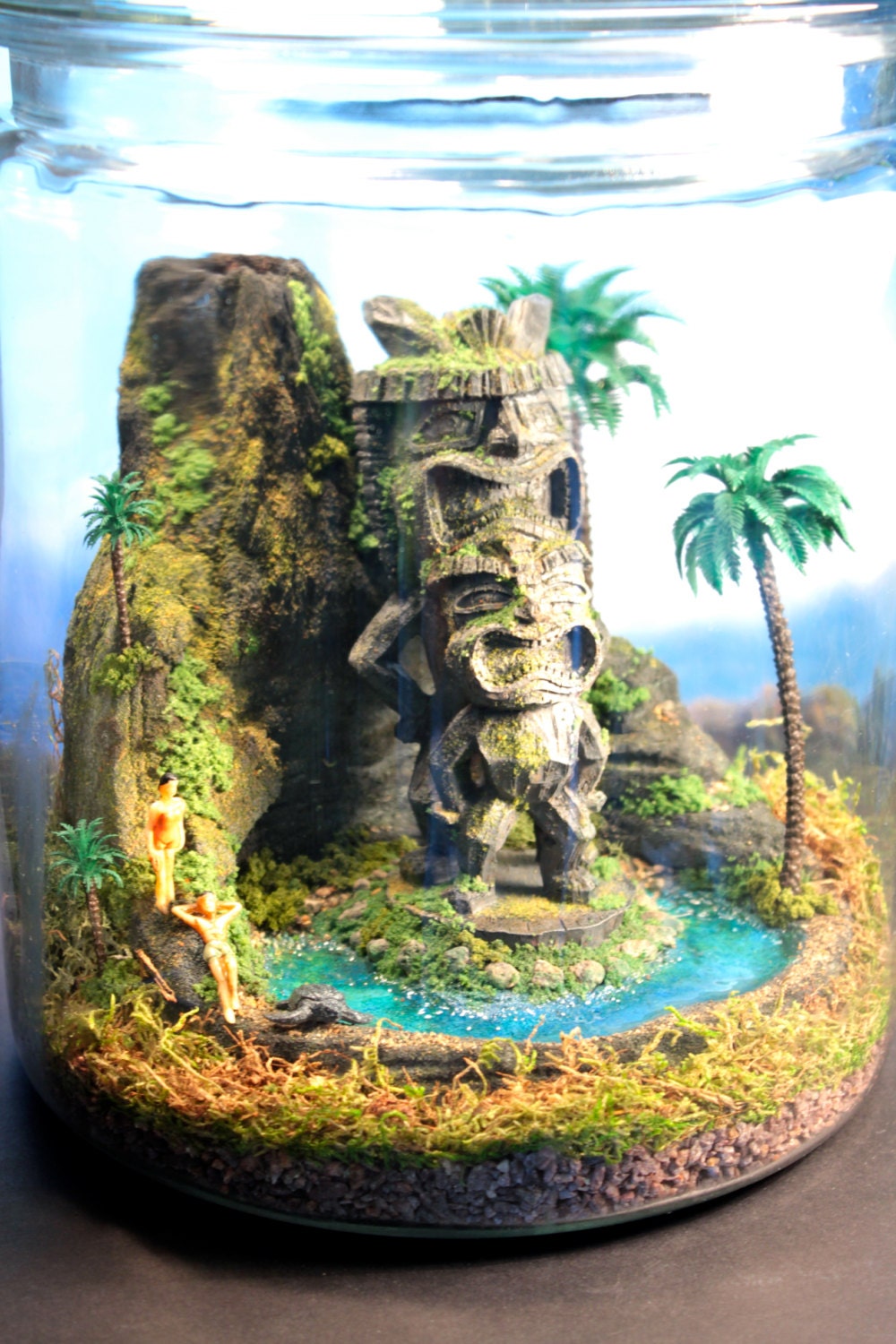 Tiki Idol Volcano - Miniature Hawaii Zen Garden - Terrarium / Diorama