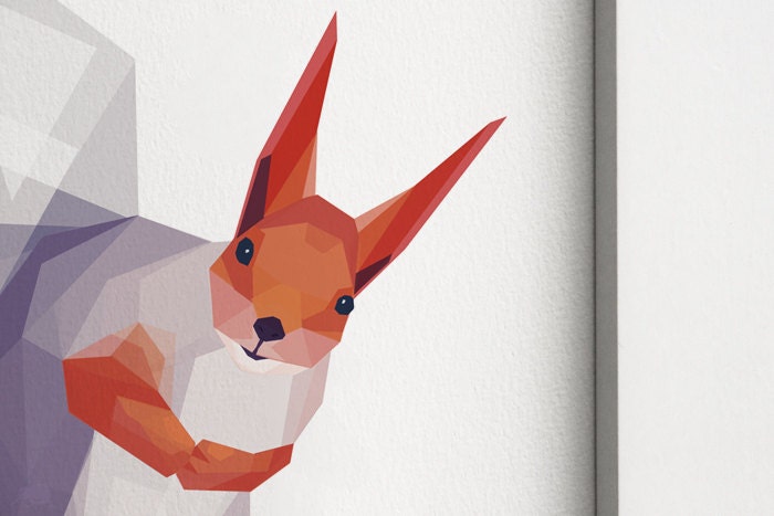 Geometric Print, Squirrel 2, Art Print, Original Illustration, Art, A3, A4, A5, A6