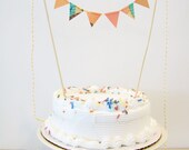 Fabric Cake Bunting Decoration - Cake Topper - Wedding, Birthday Party, Shower Decor "Tokyo Sunrise" Japanese print, cobalt, peach apricot