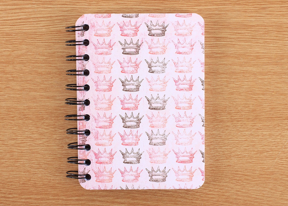 70 Page A6 Pink Crowns Patterned Spiral Bound Notebook