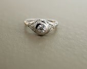 Antique Edwardian Diamond Engagement Ring - 18K White Gold and Diamonds