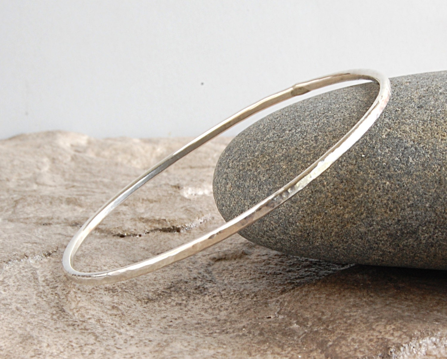 Thin Hammered Sterling Silver Bangle Bracelet