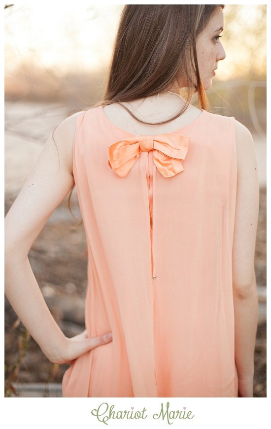 Pastel Peach High Low Sheer Maxi Dress with Bow Accent - ChariotMarie