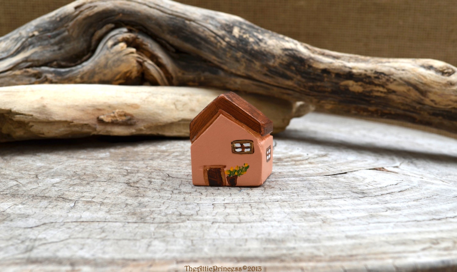 Miniature natural clay house, spring home decoration