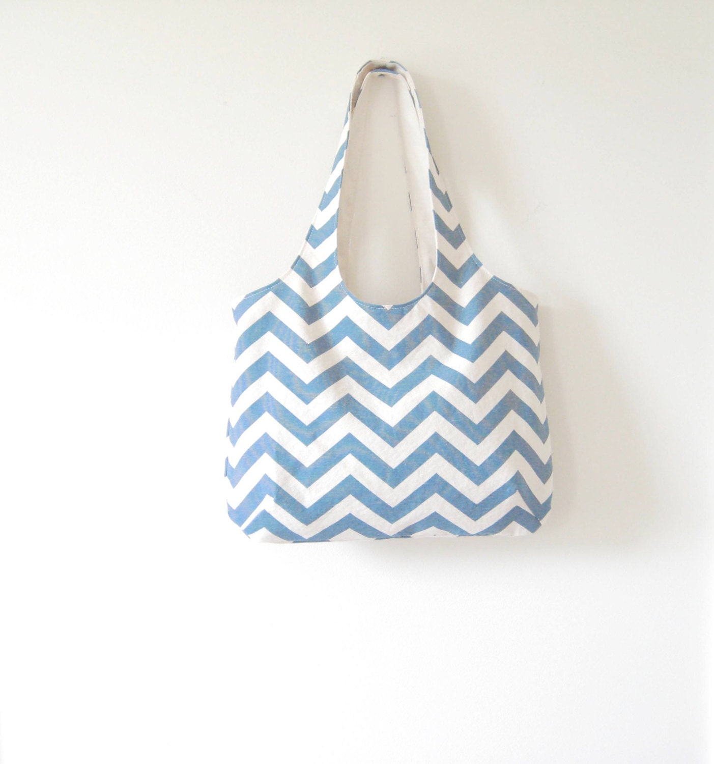 Blue Chevron Tote, Chevron Tote, Beach Bag, Summer Bag, Denim Blue, Ready to Ship