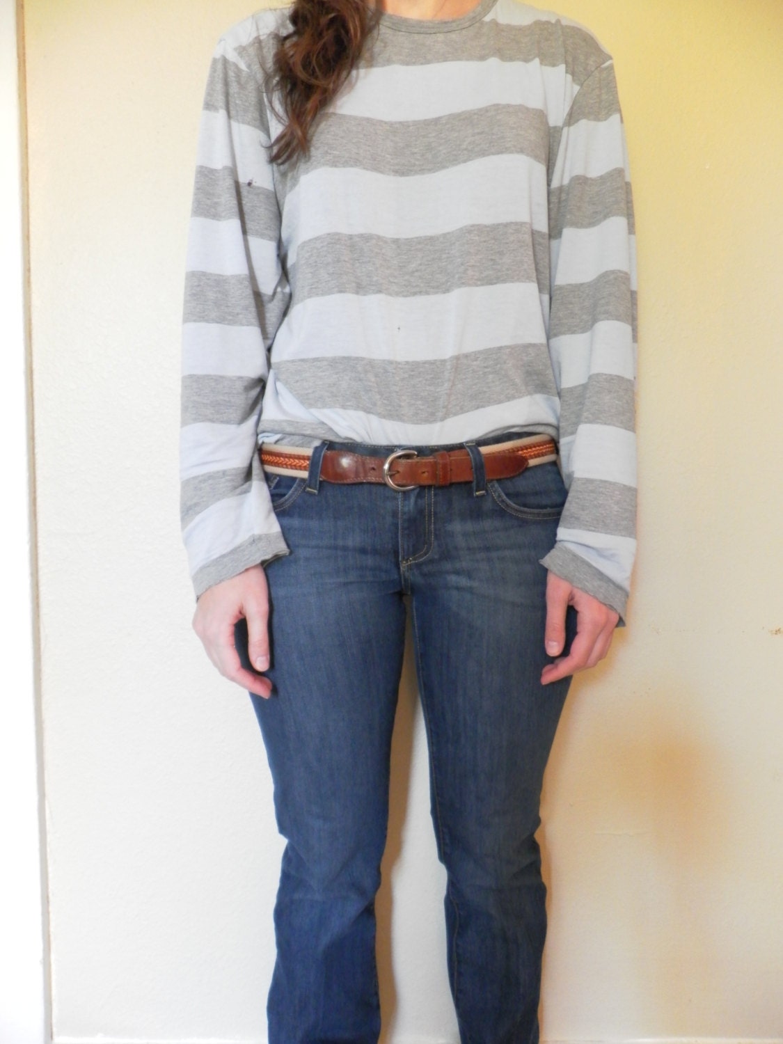Vintage Leather Braided Belt - Mens Belt - Womens Belt - Cream White - Braided Leather - Brown Leather